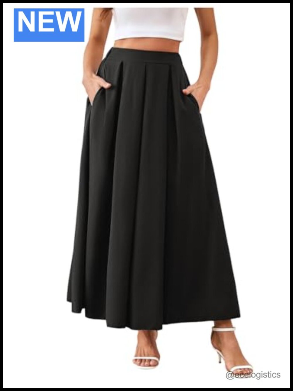 Women's High Waist Pleated Flowy Maxi Skirt A-Line Long Office Wear